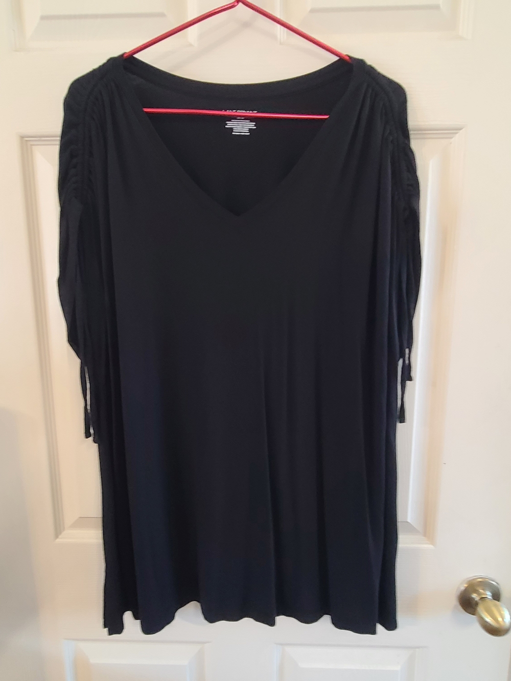 Lane Bryant Black V-Neck Tunic with Braided Sleeve Tassels